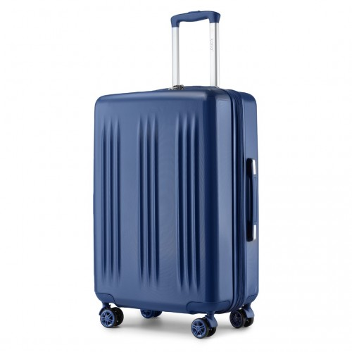 Kono 24 Inch Sleek Striped Check-In Suitcase - Expandable Durable ABS+PC Luggage with Spinner Wheels & TSA Lock - Navy