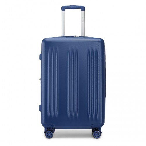 Kono 24 Inch Sleek Striped Check-In Suitcase - Expandable Durable ABS+PC Luggage with Spinner Wheels & TSA Lock - Navy