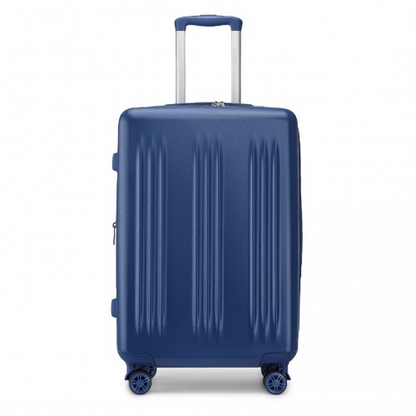 Kono 24 Inch Sleek Striped Check-In Suitcase - Expandable Durable ABS+PC Luggage with Spinner Wheels & TSA Lock - Navy