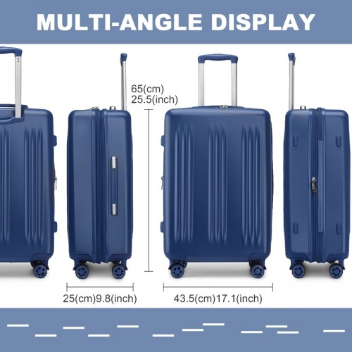 Kono 24 Inch Sleek Striped Check-In Suitcase - Expandable Durable ABS+PC Luggage with Spinner Wheels & TSA Lock - Navy