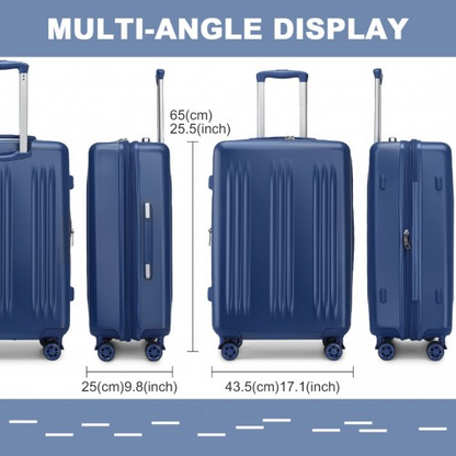 Kono 24 Inch Sleek Striped Check-In Suitcase - Expandable Durable ABS+PC Luggage with Spinner Wheels & TSA Lock - Navy