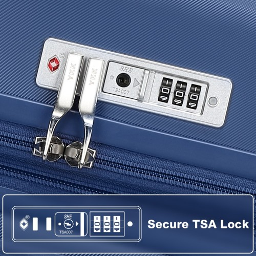 Kono 24 Inch Sleek Striped Check-In Suitcase - Expandable Durable ABS+PC Luggage with Spinner Wheels & TSA Lock - Navy