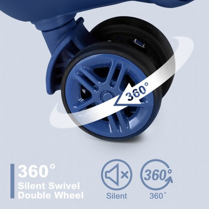 Kono 24 Inch Sleek Striped Check-In Suitcase - Expandable Durable ABS+PC Luggage with Spinner Wheels & TSA Lock - Navy