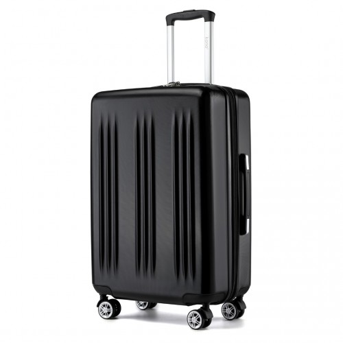 Kono 24 Inch Check-In Suitcase – Sleek, Striped, Expandable & Durable with TSA Lock and Spinner Wheels - Black