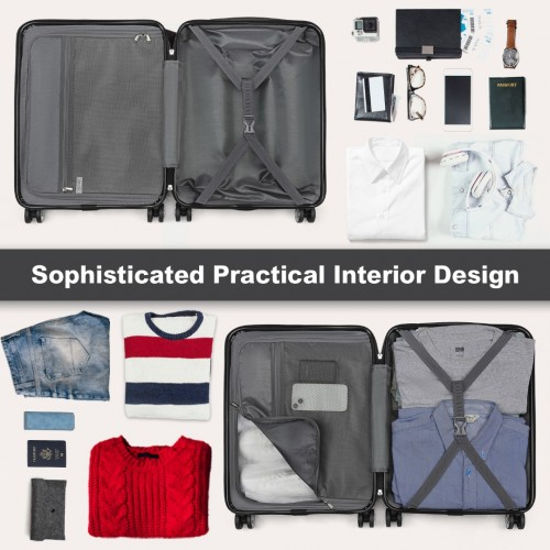 Kono 24 Inch Check-In Suitcase – Sleek, Striped, Expandable & Durable with TSA Lock and Spinner Wheels - Black