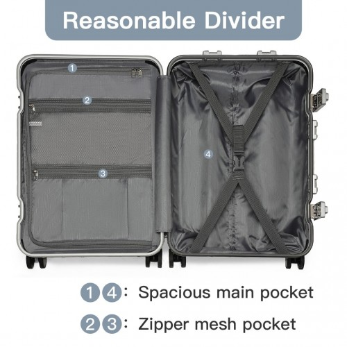 KSS2481 - Supercase Durable 20 Inch PC Hardshell Aluminum Frame Suitcase With TSA Lock - Navy