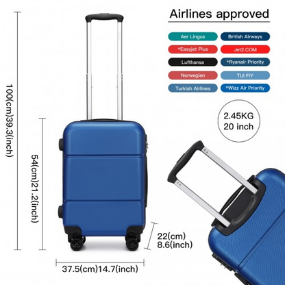 Kono 20-Inch Premium ABS Carry-On Suitcase with Combination Lock - Navy & Black