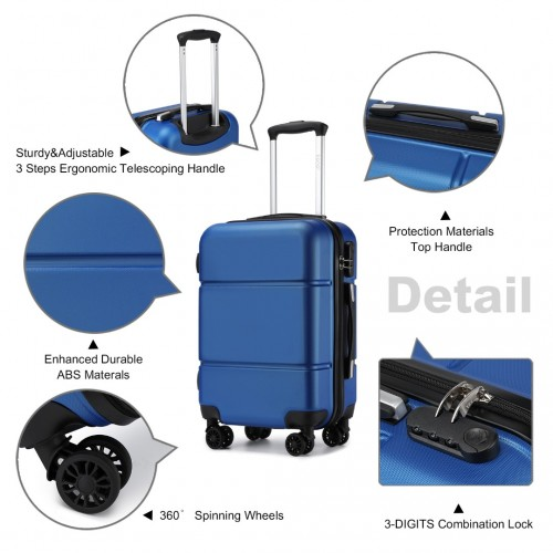 Kono 20-Inch Premium ABS Carry-On Suitcase with Combination Lock - Navy & Black