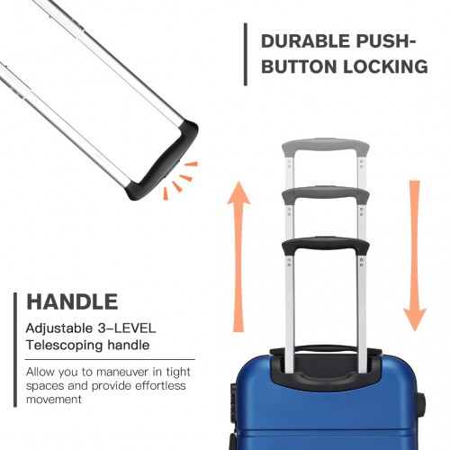 Kono 20-Inch Premium ABS Carry-On Suitcase with Combination Lock - Navy & Black