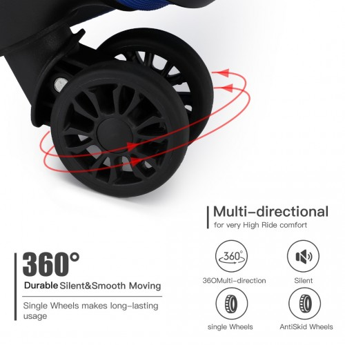 Kono 20-Inch Premium ABS Carry-On Suitcase with Combination Lock - Navy & Black