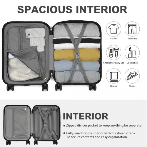 Kono 20-Inch Premium ABS Carry-On Suitcase with Combination Lock - Navy & Black