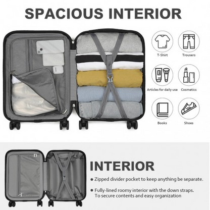 Kono 20-Inch Premium ABS Carry-On Suitcase with Combination Lock - Navy & Black