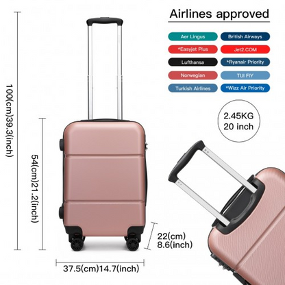 Kono 20 Inch Premium ABS Cabin Carry-On Suitcase with Secure Combination Lock - Sleek Nude and Black Design for Effortless Travel