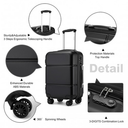 Kono 20 Inch Premium ABS Cabin Carry-On Suitcase with Secure Combination Lock - Black