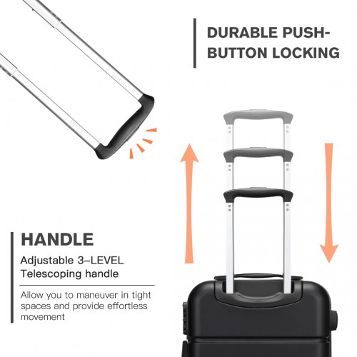 Kono 20 Inch Premium ABS Cabin Carry-On Suitcase with Secure Combination Lock - Black