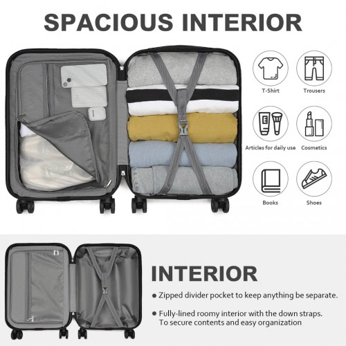 Kono 20 Inch Premium ABS Cabin Carry-On Suitcase with Secure Combination Lock - Black