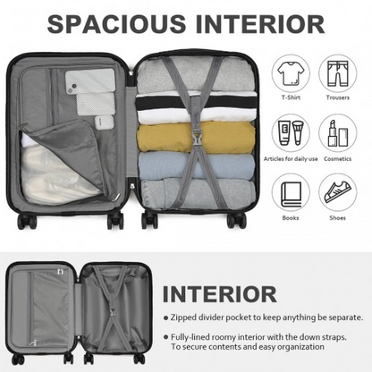 Kono 20 Inch Premium ABS Cabin Carry-On Suitcase with Secure Combination Lock - Black