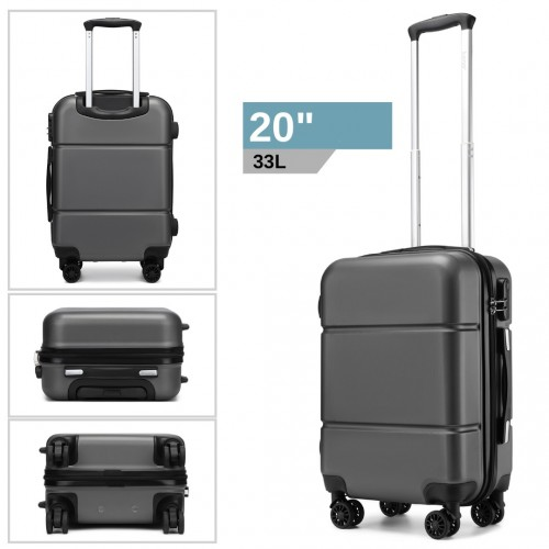 Kono 20 Inch Premium ABS Cabin Carry-On Suitcase with Secure Combination Lock - Grey and Black