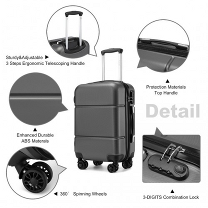 Kono 20 Inch Premium ABS Cabin Carry-On Suitcase with Secure Combination Lock - Grey and Black