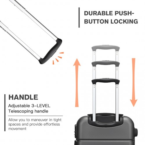 Kono 20 Inch Premium ABS Cabin Carry-On Suitcase with Secure Combination Lock - Grey and Black