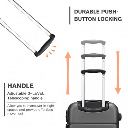 Kono 20 Inch Premium ABS Cabin Carry-On Suitcase with Secure Combination Lock - Grey and Black