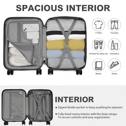 Kono 20 Inch Premium ABS Cabin Carry-On Suitcase with Secure Combination Lock - Grey and Black