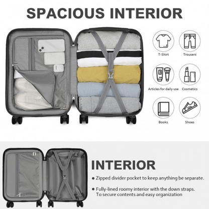 Kono 20 Inch Premium ABS Cabin Carry-On Suitcase with Secure Combination Lock - Grey and Black