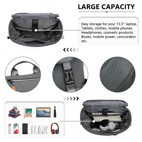 Kono Advanced Leisure Backpack with Reflective Safety Features, USB Charging, and Dedicated Laptop Sleeve - Grey