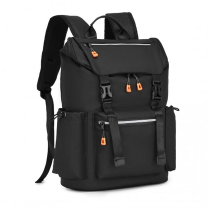 Kono Advanced Leisure Backpack with Reflective Safety Features, USB Charging, and Laptop Sleeve - Black