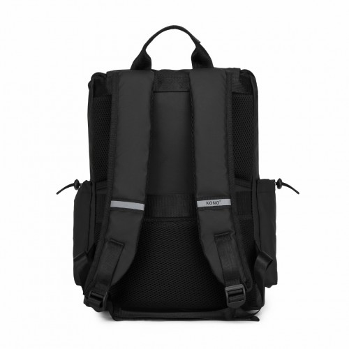 Kono Advanced Leisure Backpack with Reflective Safety Features, USB Charging, and Laptop Sleeve - Black