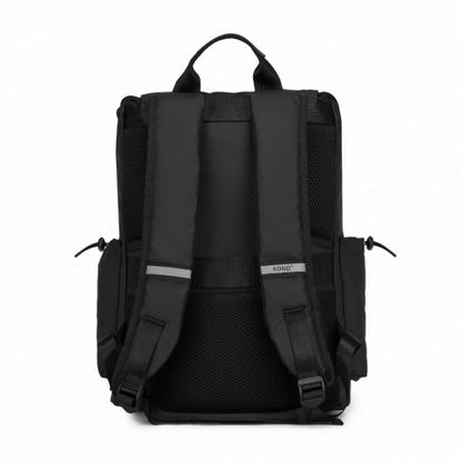 Kono Advanced Leisure Backpack with Reflective Safety Features, USB Charging, and Laptop Sleeve - Black