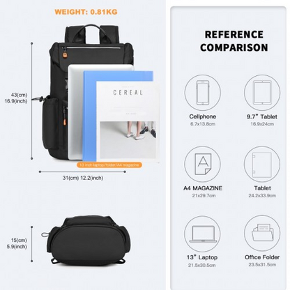 Kono Advanced Leisure Backpack with Reflective Safety Features, USB Charging, and Laptop Sleeve - Black