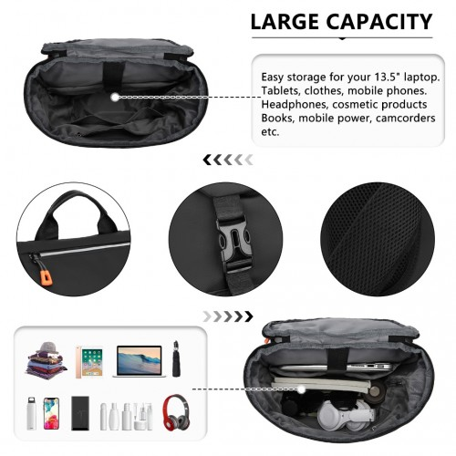 Kono Advanced Leisure Backpack with Reflective Safety Features, USB Charging, and Laptop Sleeve - Black