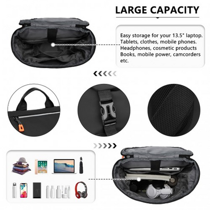 Kono Advanced Leisure Backpack with Reflective Safety Features, USB Charging, and Laptop Sleeve - Black