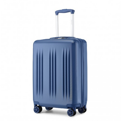 Kono 20 Inch Sleek Striped Carry-On Suitcase - Durable ABS+PC Luggage with Four Spinner Wheels and TSA Lock - Navy