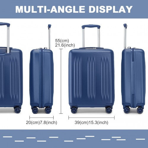 Kono 20 Inch Sleek Striped Carry-On Suitcase - Durable ABS+PC Luggage with Four Spinner Wheels and TSA Lock - Navy