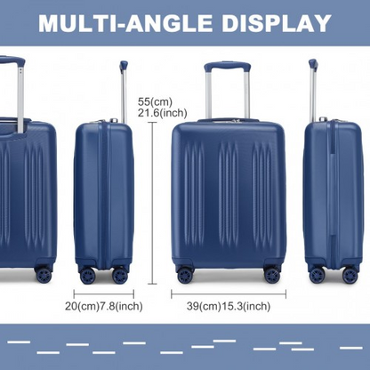 Kono 20 Inch Sleek Striped Carry-On Suitcase - Durable ABS+PC Luggage with Four Spinner Wheels and TSA Lock - Navy