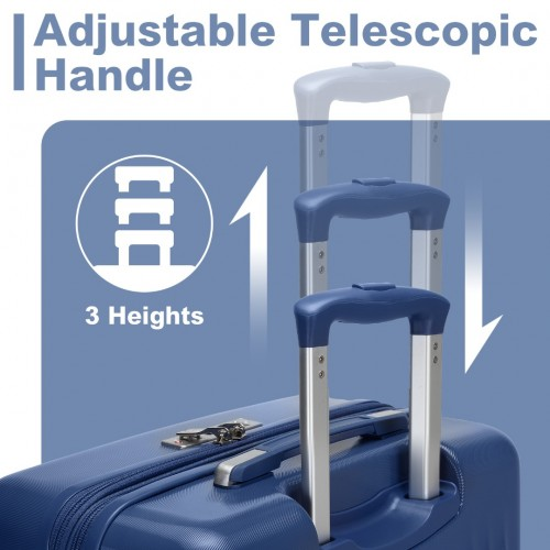 Kono 20 Inch Sleek Striped Carry-On Suitcase - Durable ABS+PC Luggage with Four Spinner Wheels and TSA Lock - Navy