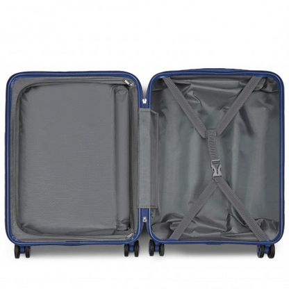 Kono 20 Inch Sleek Striped Carry-On Suitcase - Durable ABS+PC Luggage with Four Spinner Wheels and TSA Lock - Navy