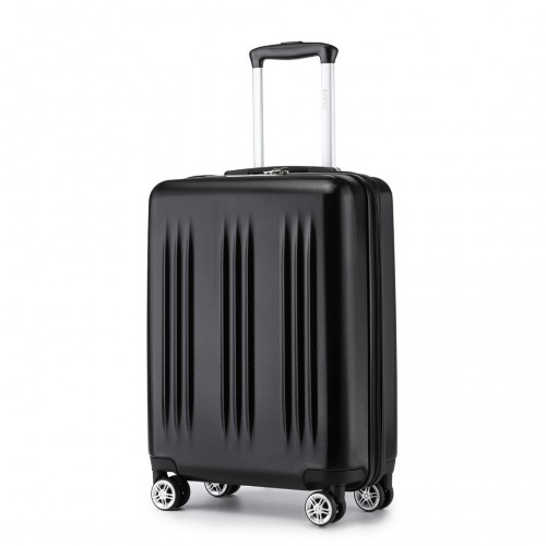 Kono 20 Inch Sleek Striped Carry-On Suitcase - Durable ABS+PC Luggage with Four Spinner Wheels and TSA Lock - Black