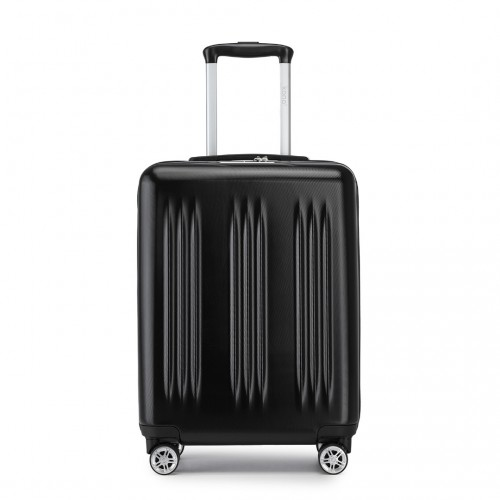 Kono 20 Inch Sleek Striped Carry-On Suitcase - Durable ABS+PC Luggage with Four Spinner Wheels and TSA Lock - Black