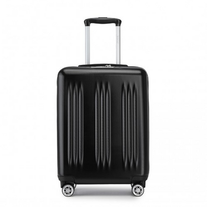 Kono 20 Inch Sleek Striped Carry-On Suitcase - Durable ABS+PC Luggage with Four Spinner Wheels and TSA Lock - Black