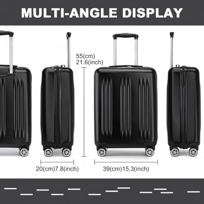 Kono 20 Inch Sleek Striped Carry-On Suitcase - Durable ABS+PC Luggage with Four Spinner Wheels and TSA Lock - Black