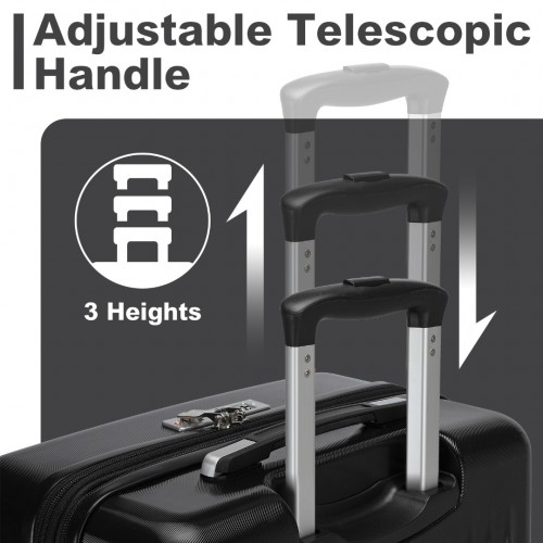 Kono 20 Inch Sleek Striped Carry-On Suitcase - Durable ABS+PC Luggage with Four Spinner Wheels and TSA Lock - Black