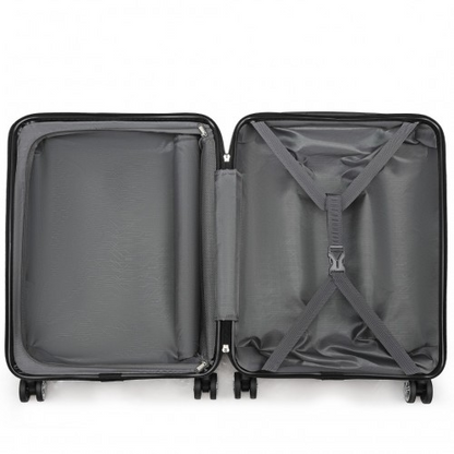 Kono 20 Inch Sleek Striped Carry-On Suitcase - Durable ABS+PC Luggage with Four Spinner Wheels and TSA Lock - Black