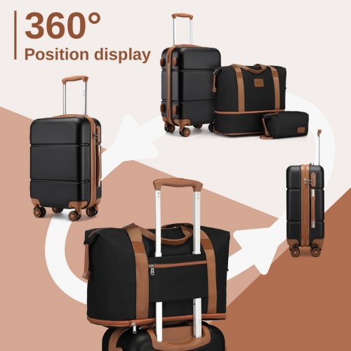 Kono 20 Inch Premium ABS Cabin Carry-On Suitcase Set With Weekend Bag And Toiletry Bag - Black And Brown