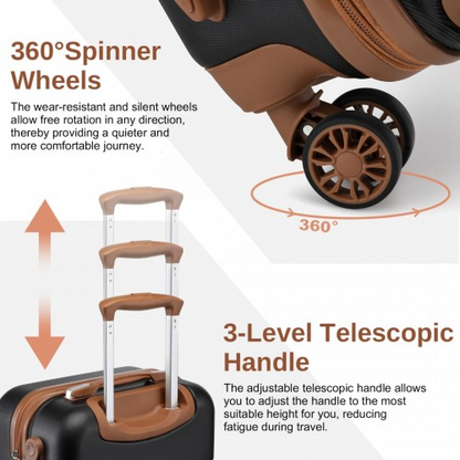 Kono 20 Inch Premium ABS Cabin Carry-On Suitcase Set With Weekend Bag And Toiletry Bag - Black And Brown