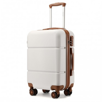 Kono 20 Inch Premium ABS Carry-On Suitcase with Combination Lock - Cream & Brown