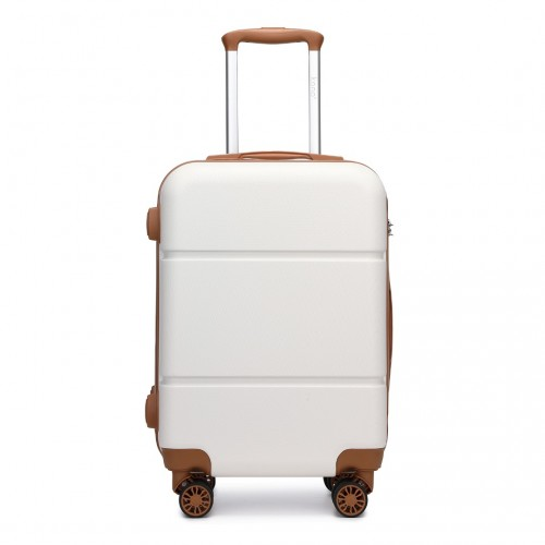 Kono 20 Inch Premium ABS Carry-On Suitcase with Combination Lock - Cream & Brown