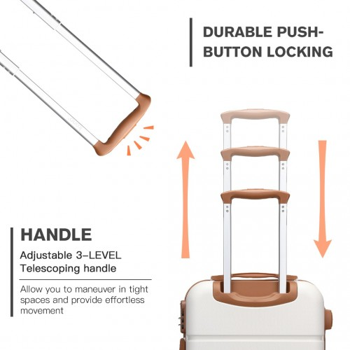 Kono 20 Inch Premium ABS Carry-On Suitcase with Combination Lock - Cream & Brown